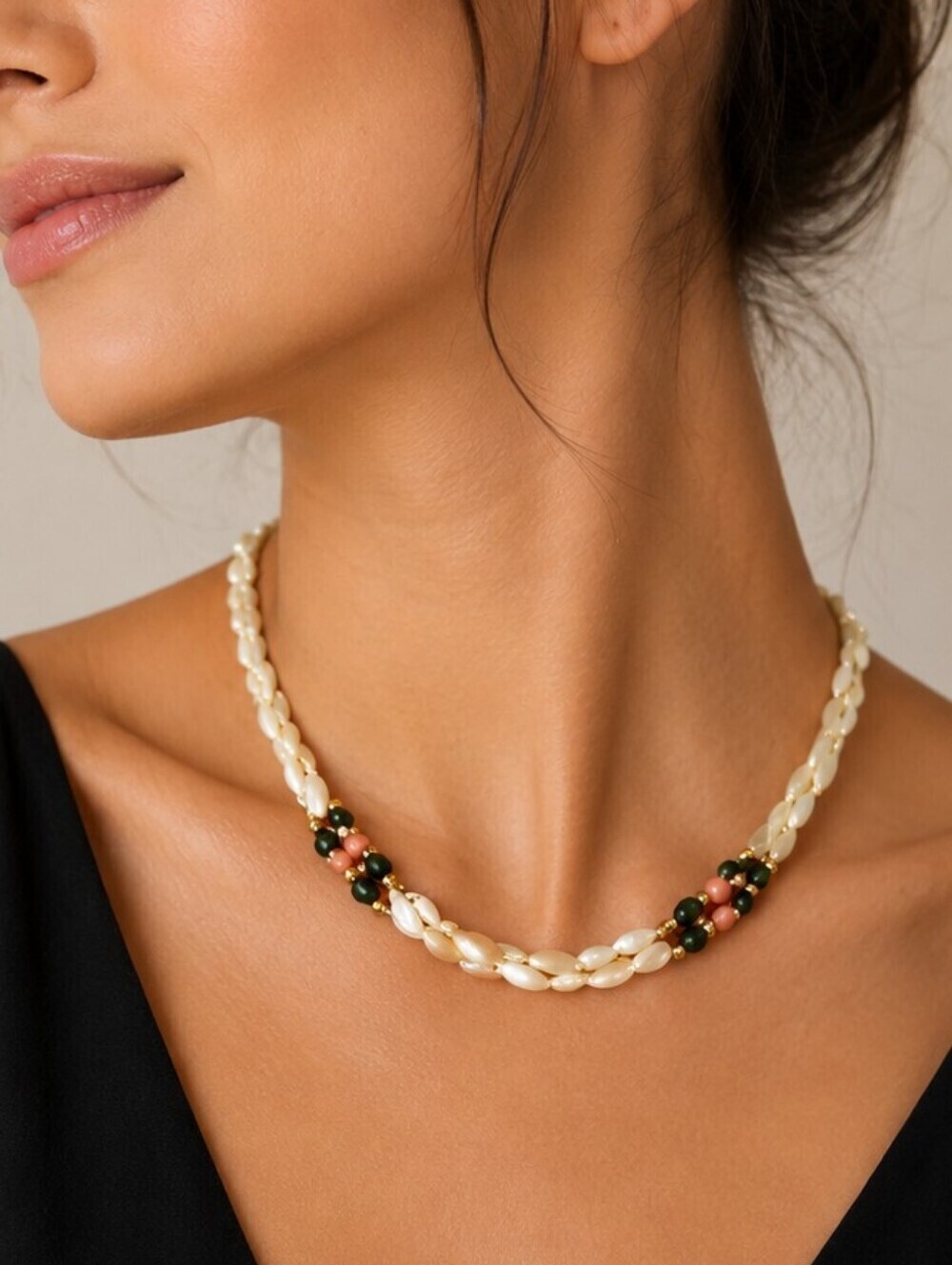 Dainty Shell Pearl Beaded Braided Bayadere Bridal Princess Necklace